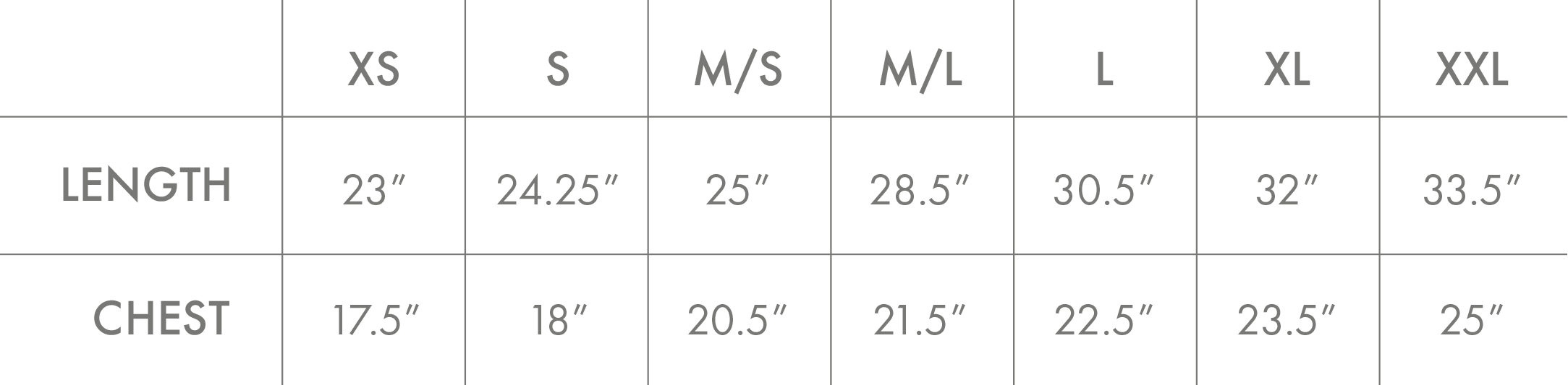 Size & Fit Chart