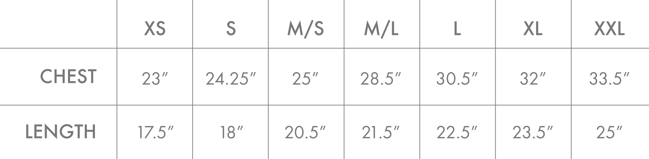 Size & Fit Chart