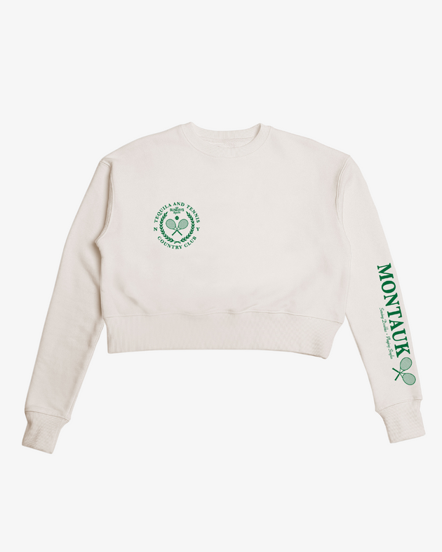 The Tequila & Tennis Cropped Crew Neck - Bone / Green