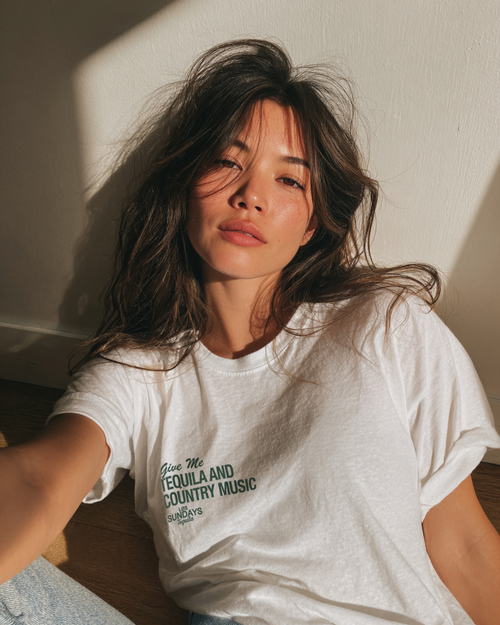 The Tequila & Country Music Tee - Blanc White/Green
