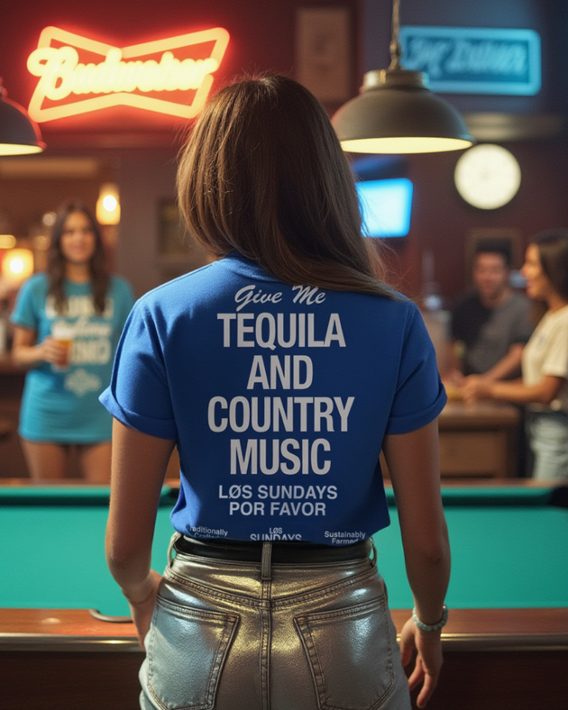 The Tequila & Country Music Tee - Blue/White